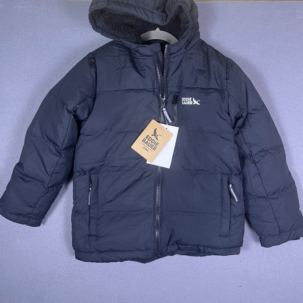 NWT Eddie Bauer Coat Kids 5/6 Black Puffer Hooded Insulated Winter Jacket